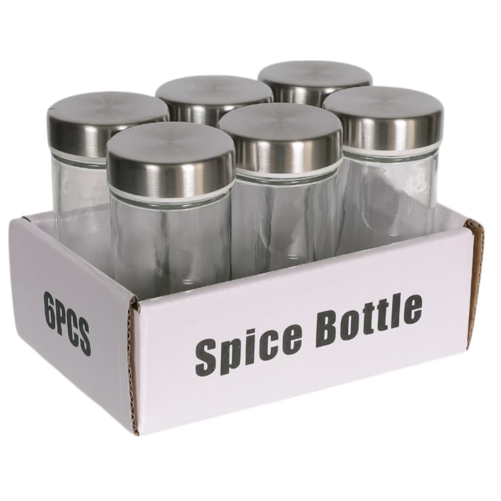 Kit Porta Temperos com 6 Potes Vidro Tampa Inox 80 ML