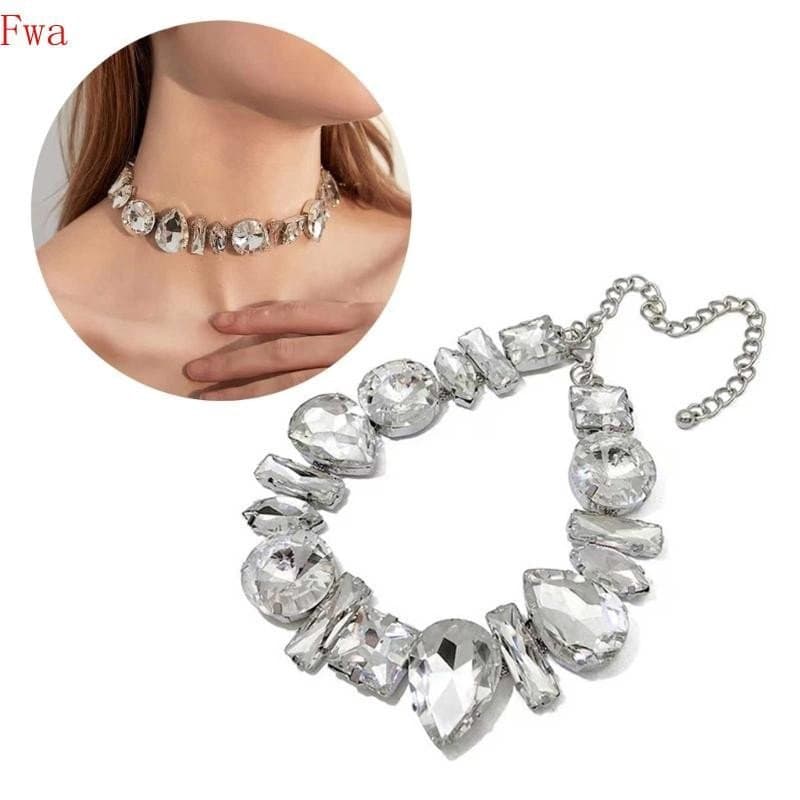 Colar Choker de Strass Brilhante, Corrente Geométrica em Forma de Gota d'Água, Joias para Fantasia de Dança