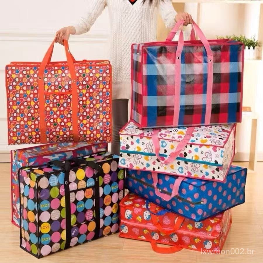 KIT   Sacola de Feira Grande Zíper Impermeável Sacoleira Média Pequena e Grande