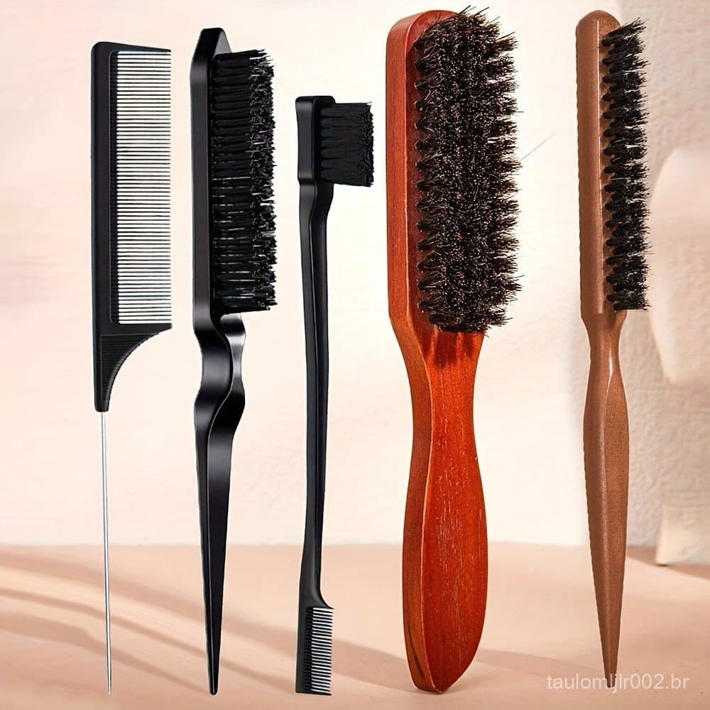 Escova De Cabelo 5 Peças Conjunto Unisex Adulto Ferramentas Estilo Barba Aliciamento Para Cabelos Grossos Encaracolados