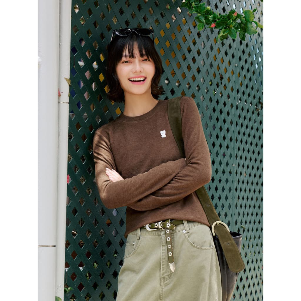 P PSO marca roupas femininas Yokesi malha branca camisa de fundo interno fino ajuste quente manga comprida topo outono n