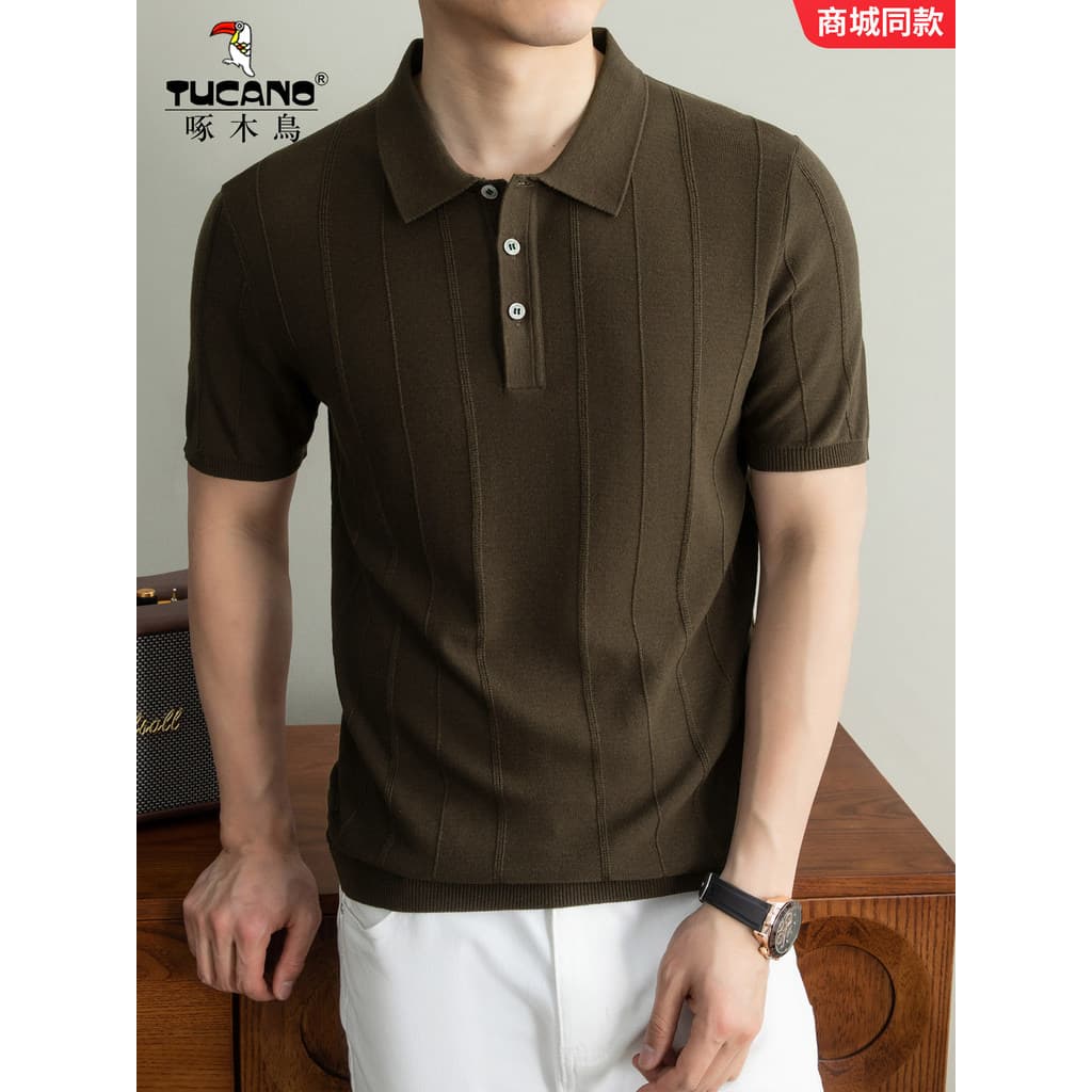 Woodpecker camisa Polo masculina verão novo estilo de malha lapela manga curta camiseta Casual cor sólida respirável top