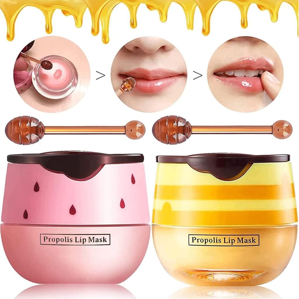 2 Pacotes de Bálsamo Labial de Mel, Máscara Labial de Mel e Morango, Máscara Labial de Própolis, Hidratante, Prevenção d