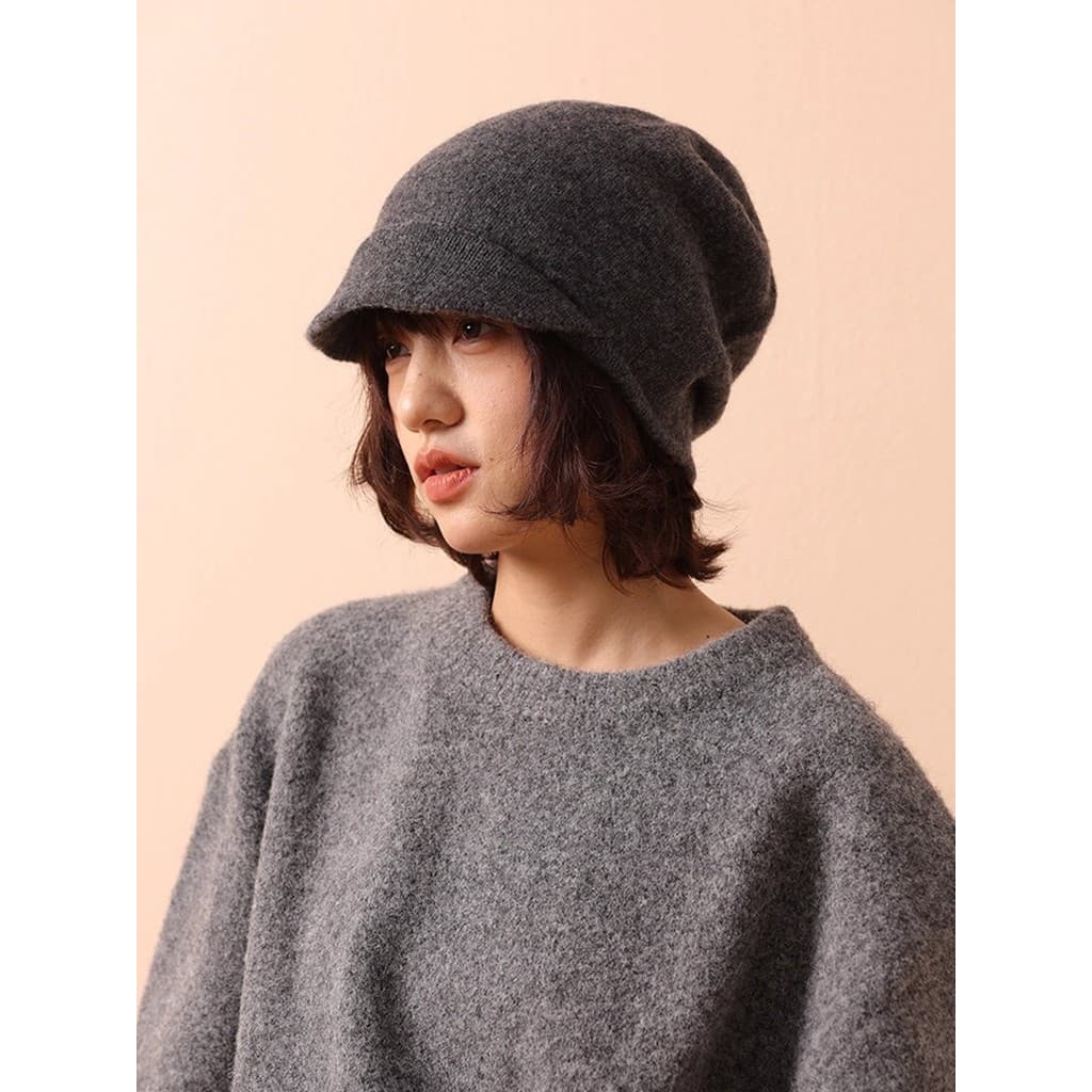 Chapéu de lã de malha de lã feminino inverno quente proteção de orelha pilha chapéu mostrando rosto pequena borda chapéu