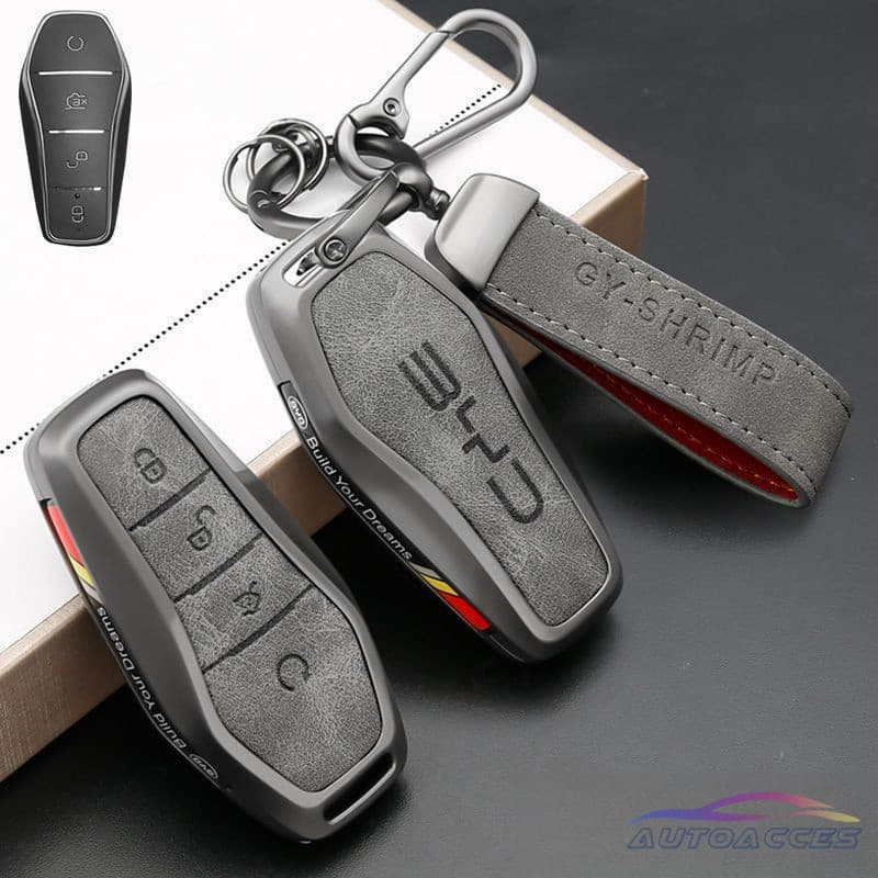 Capa para Chave de Carro em Liga e Couro, BYD ATTO 3/Seal 06/05/Golfinho/M6, Protetor de Chave Remota YHFP