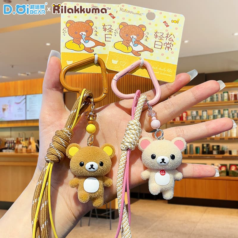 Chaveiro de pelúcia autêntico San-X Rilakkuma, chaveiro de ursinho branco fofo, brinquedo de urso da série Rilakkuma Dai