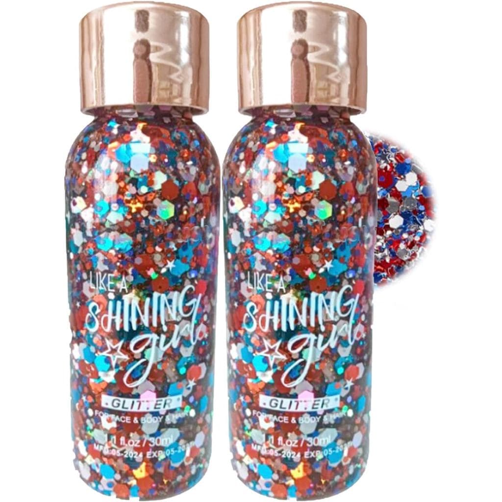 Glitter corporal vermelho, branco e azul, glitter para cabelo, acessórios vermelho, branco e azul, glitter facial com a