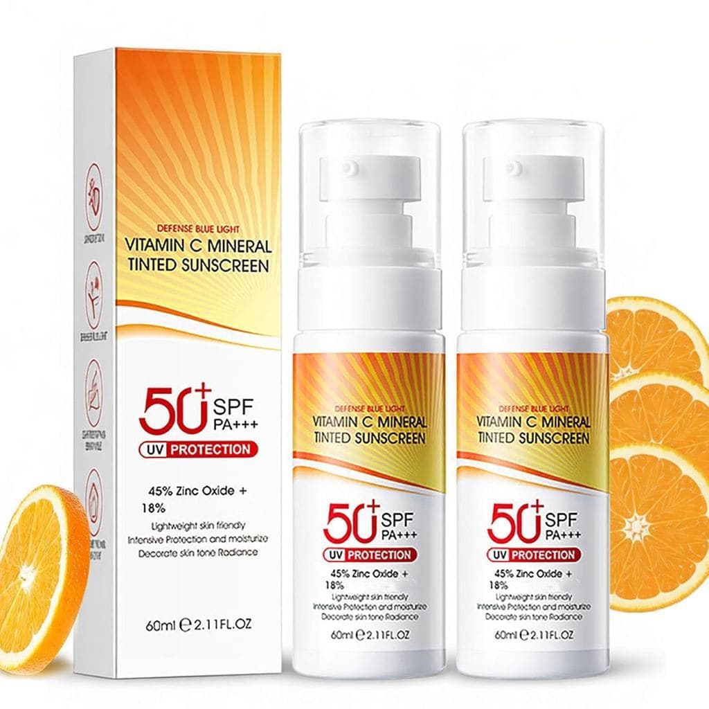 Protetor Solar Mineral com Vitamina C SPF50, Protetor Solar Facial Colorido, Protetor Solar Facial Hidratante com Óxido