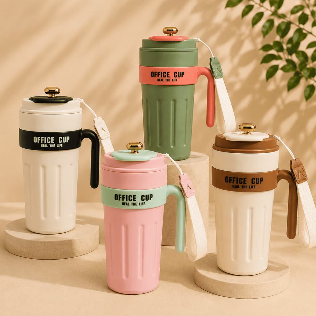 Caneca Termica 650ml Com Alça Parede Dupla Tampa Vedada Visor Digital Premium Office Cup Bebida Quente e Fria