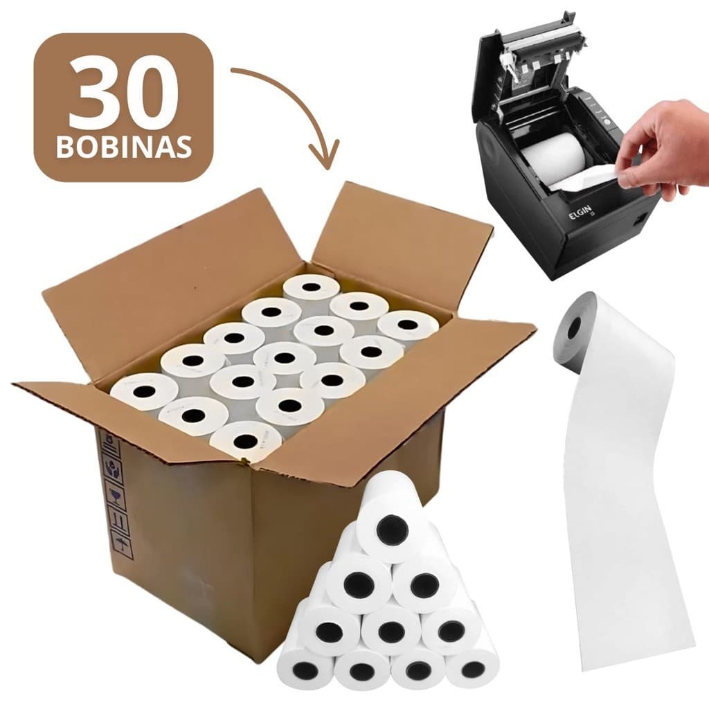 Bobina Térmica 80X40 Pdv Cupom Fiscal Caixa Com 30 Bobinas Amarela/Branca