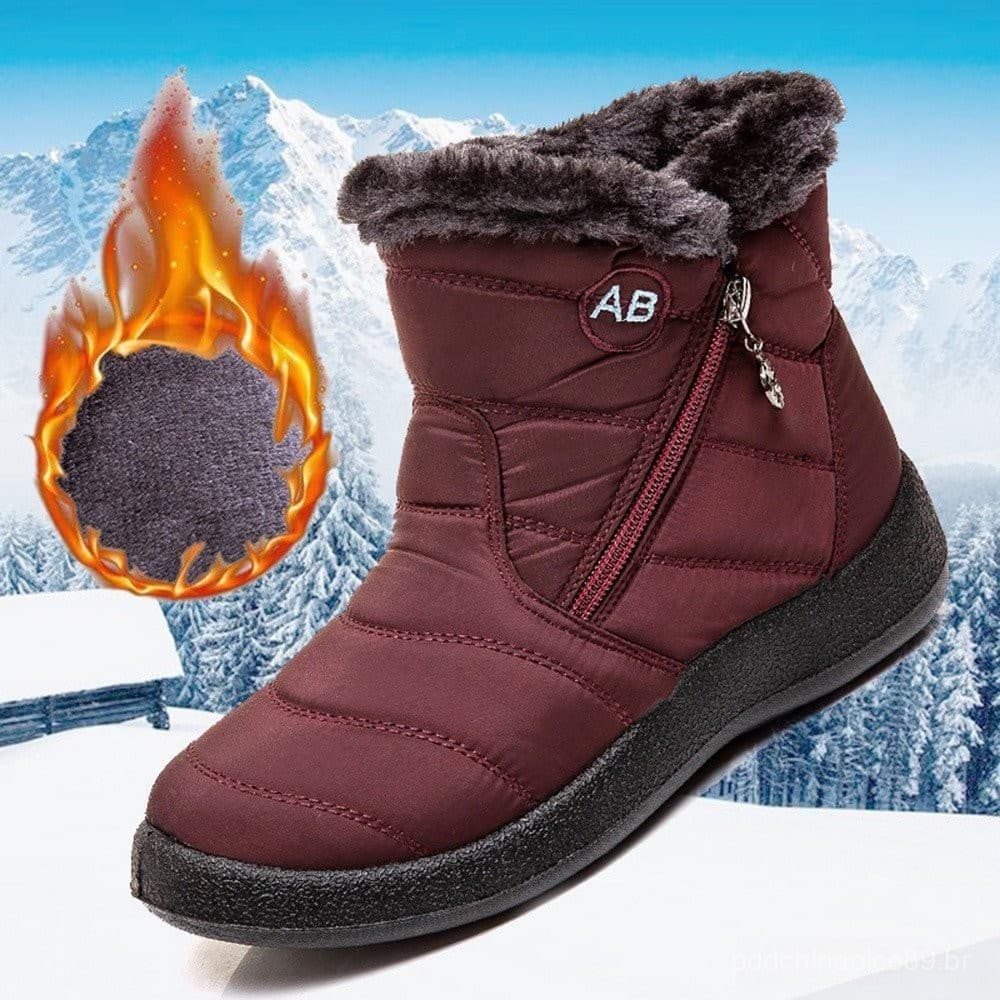Botas de Inverno Impermeáveis para Mulheres, Forradas com Pelúcia, Material Quente, Salto Alto, Zíper Lateral, Anti L915