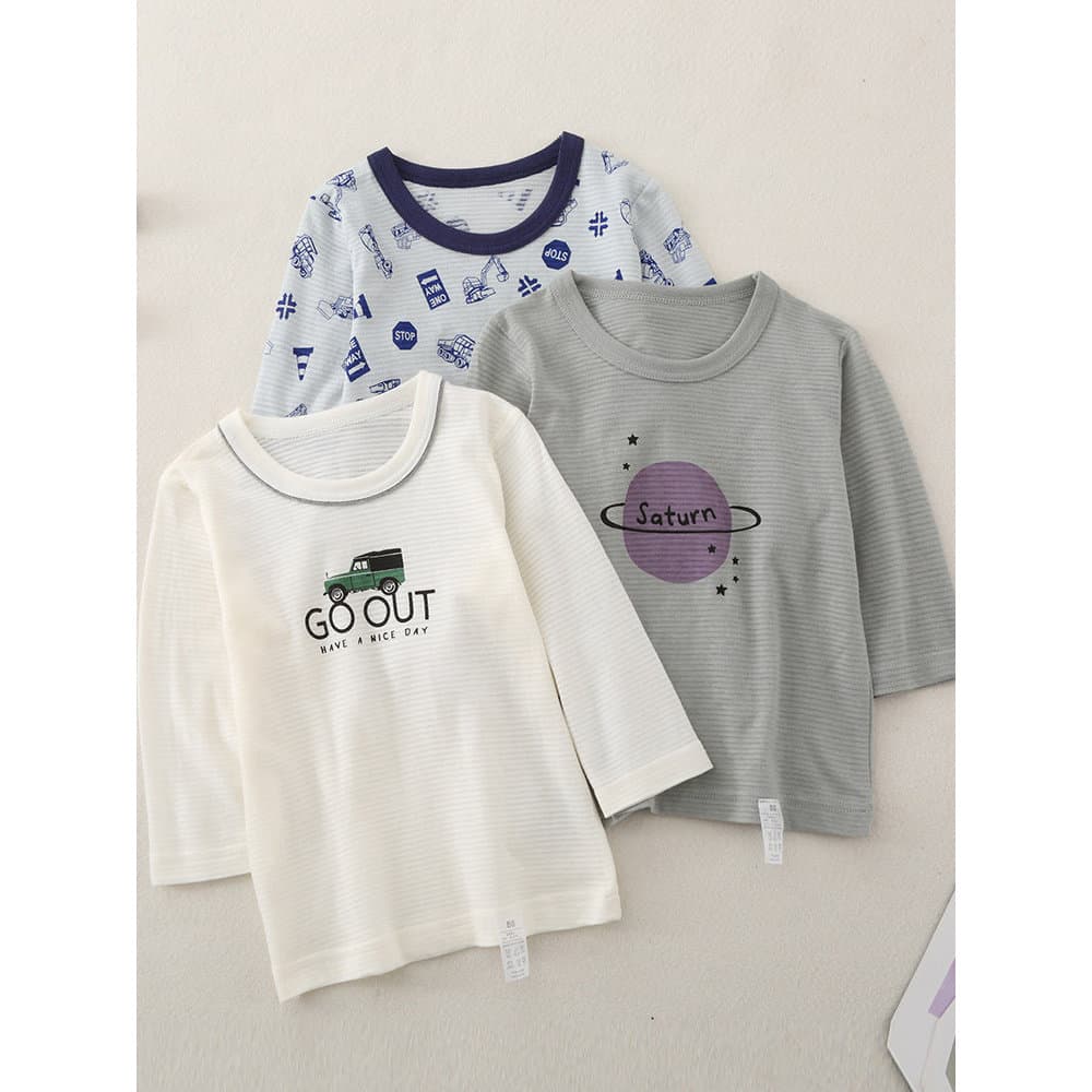 3 peças quatro estações japonês crianças de manga comprida camiseta de fundo puro algodão primavera verão outono em torn