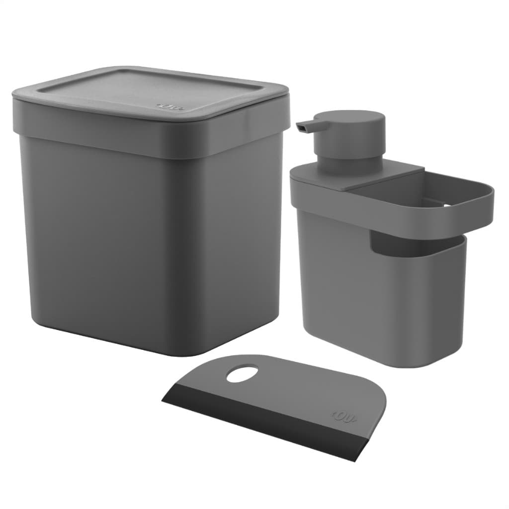 Kit Dispenser para Detergente 650ml Rodo de Pia e Lixeira 4,7 Litros Trium Ou