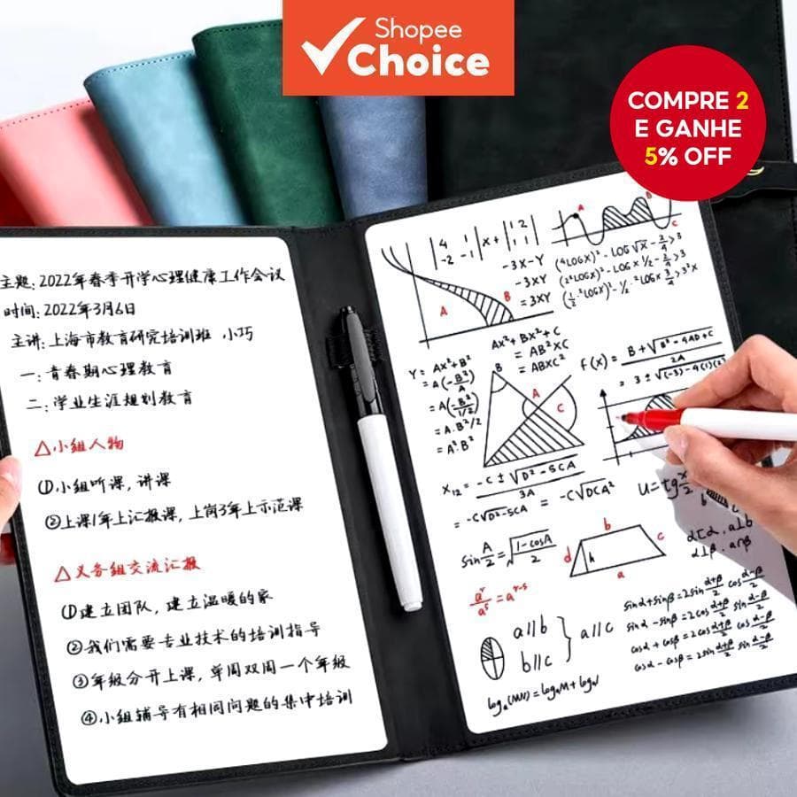 Conjunto De Caderno De Quadro Branco Reutilizável A5 Bloco De Notas De Couro Planejador Semanal Escritório Portátil