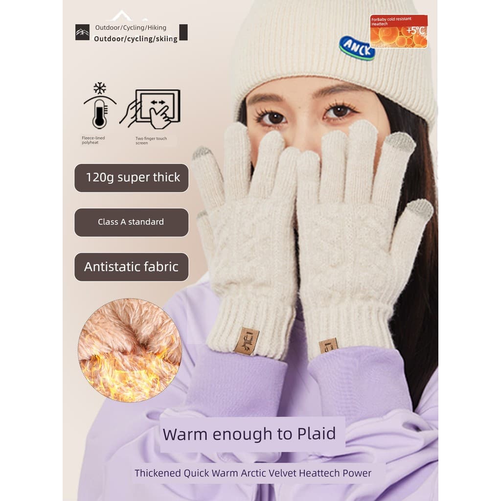 Luvas femininas de lã outono inverno nordeste à prova de frio com tela sensível ao toque