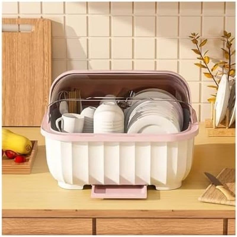 Rack De Secagem De Pratos Dobrável Com Tampa-Organize Seus Utensílios De Cozinha E Louça , Seleção Multicolorida (Rosa)