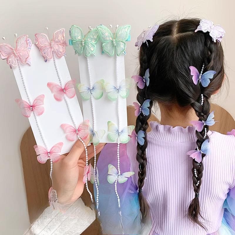 Grampo De Cabelo Borboleta Infantil Acessório Com Corrente De Pérola