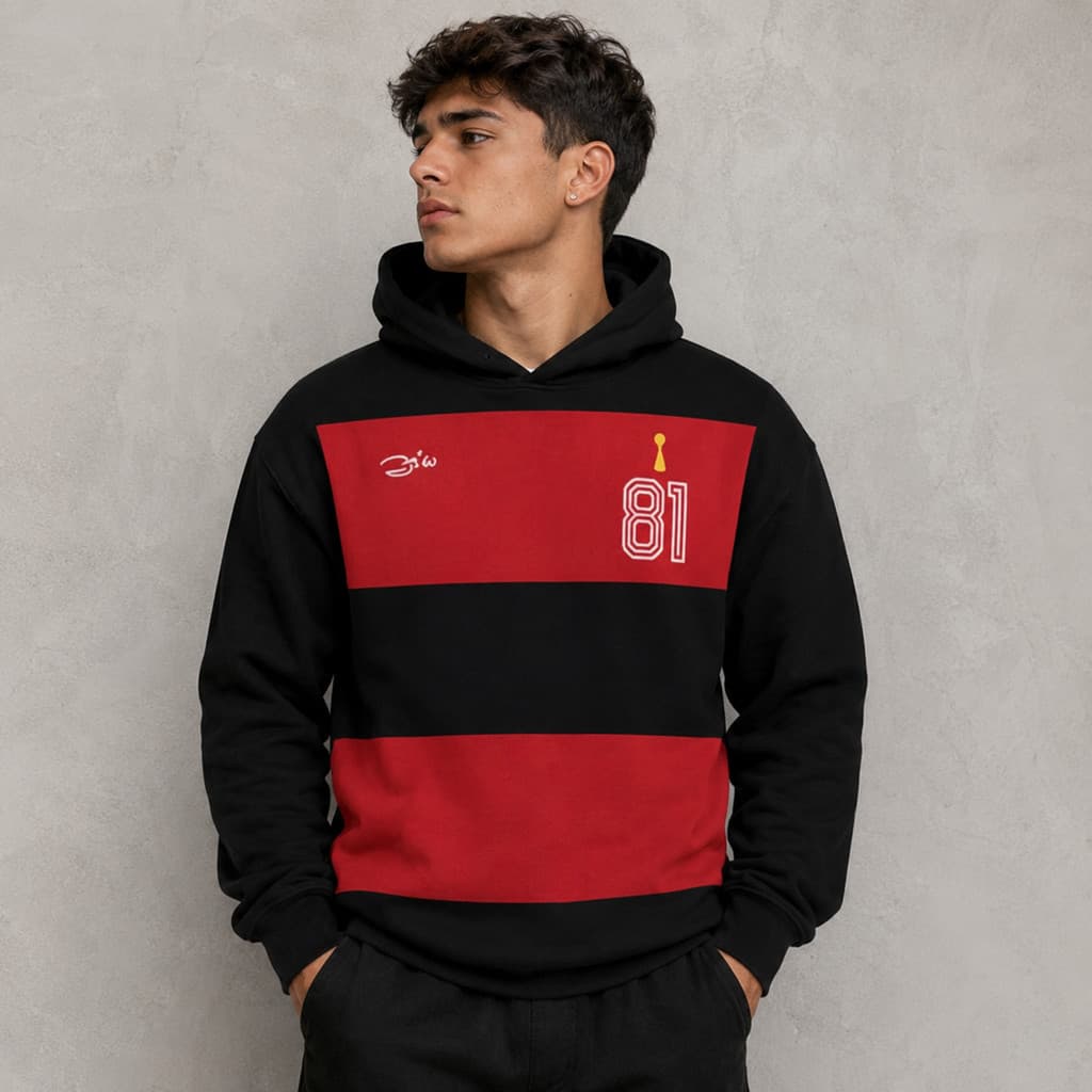 Moletom Carioca Vermelho Preto Time Fut Torcida Blusa De Frio Moleton Tecido Poliéster Fãs