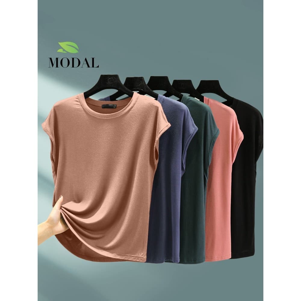 Modal feminino verão fino solto casual sem mangas camiseta cor sólida simples interior casual exterior usar Base camisa