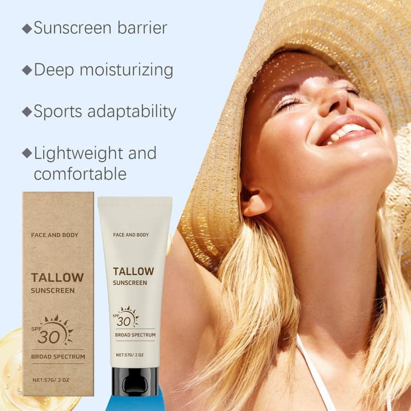 Protetor Solar BeefTallow SPF30, Protetor Solar Não Tóxico com Óxido de Zinco, Protetor Solar Mineral para Corpo e Rosto