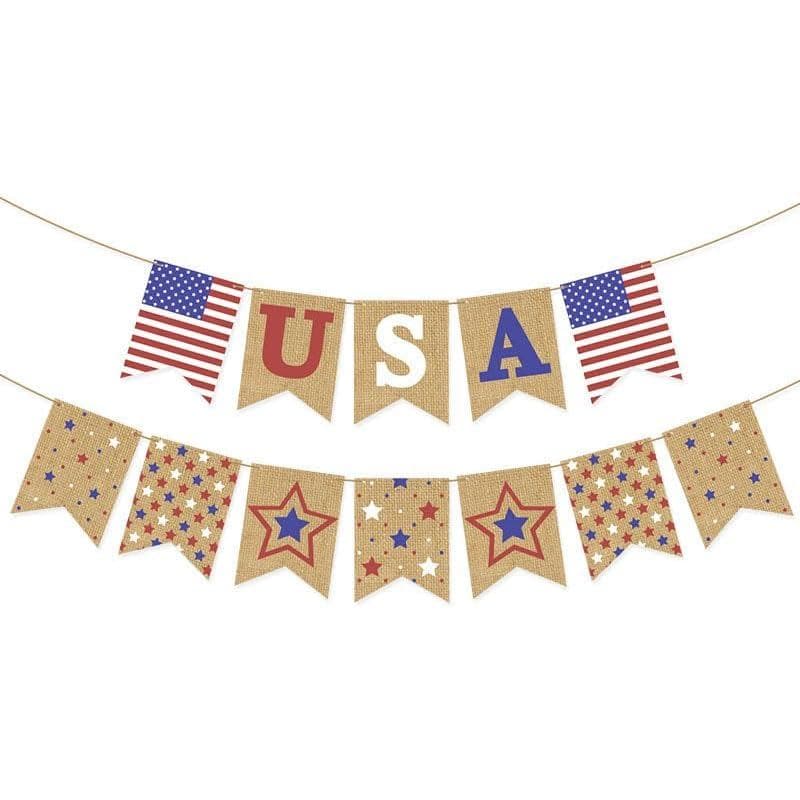Decoração de 4 de Julho, Faixa de Juta com Franjas dos EUA, Decoração para Festa do Dia da Independência Americana para