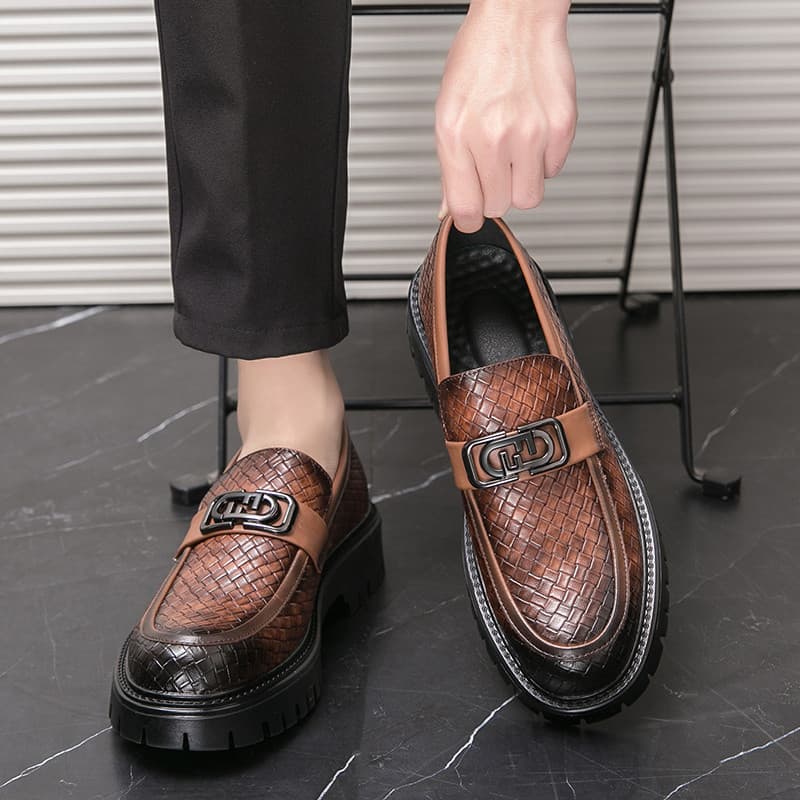 Sapatos de couro casuais britânicos masculinos respirável deslizamento em salto baixo ervilhas preguiçosas sapatos estil