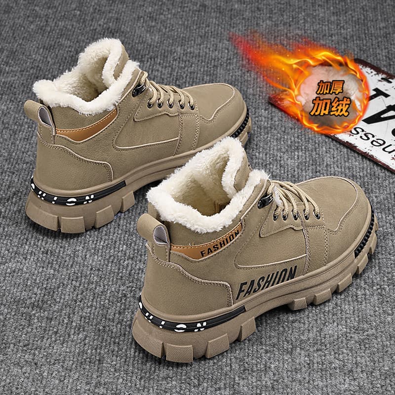 Botas de neve masculinas forro de lã de inverno engrossado pele quente um nordeste sapatos de algodão de sola grossa de