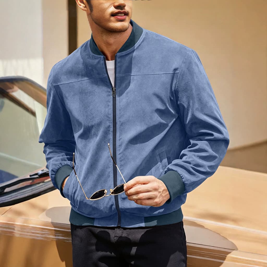 Jaqueta de camurça masculina outono inverno moda Casual zíper Cardigan manga comprida jaqueta uniforme de beisebol