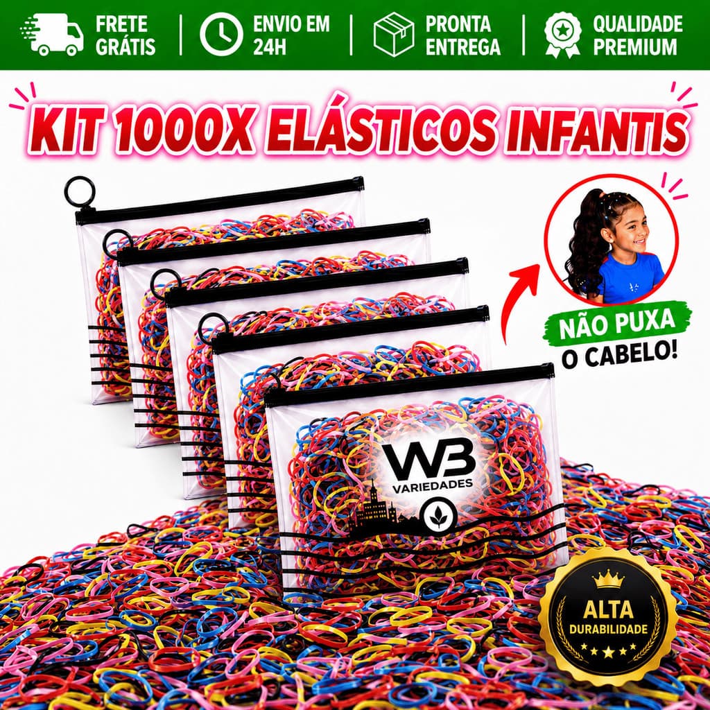 Kit 1000 Elástico de Cabelo Liguinha Feminino Multicolorido com Necessaire Envio Imediato