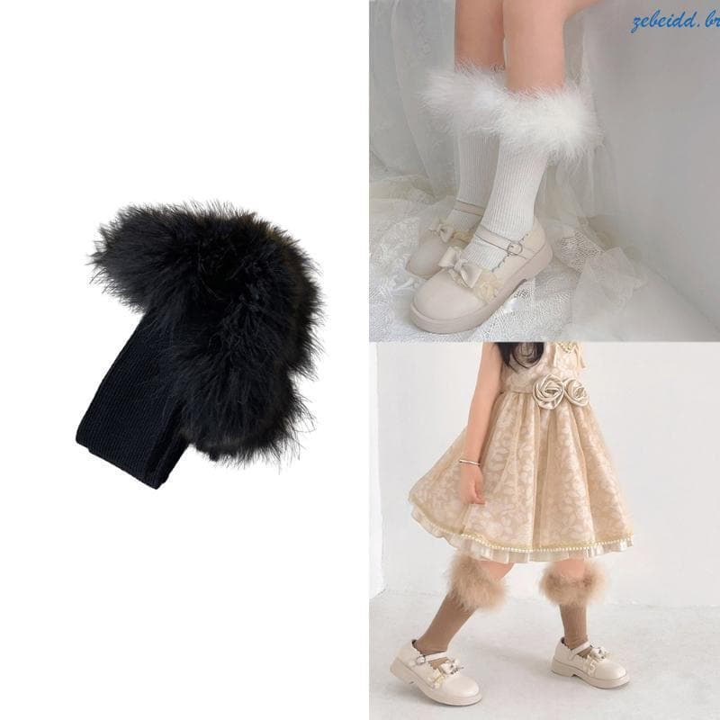 zebeidd Sweet Knee Socks Kids 3-13Y Lindas Meias Peludas Borda Respirável Quentes