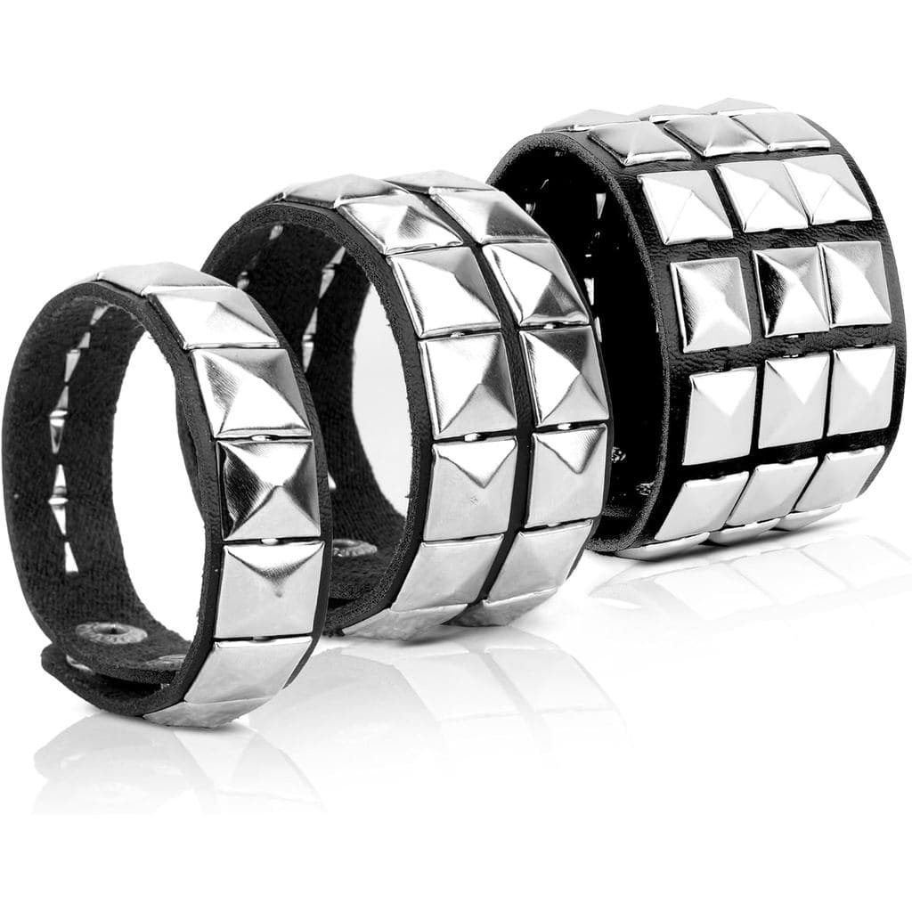 3 Peças De Pulseira De Couro Cravejado Para Homens E Mulheres-Acessórios Punk , Gótico Grunge-3 Pacotes