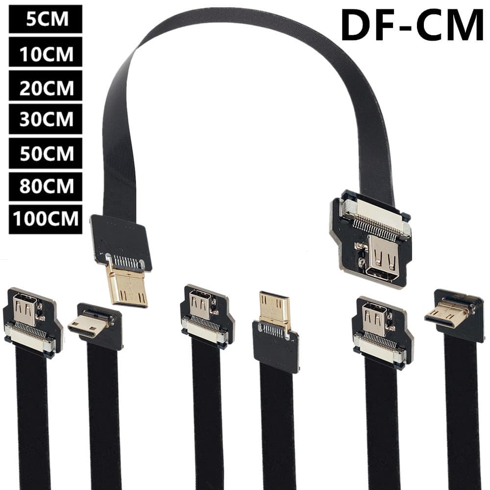 Cotovelo de 90 graus Micro HDMI macho para Mini HDMI fêmea Cabo plano flexível FPV Cabo aéreo tipo D fêmea para cabo de