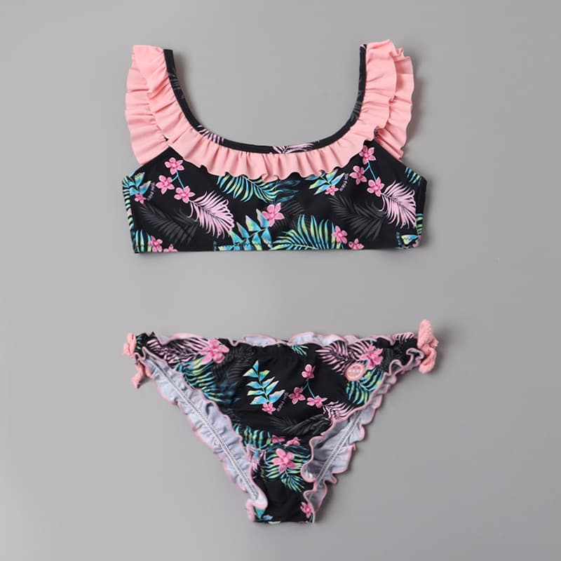 8818 comércio exterior moda crianças Split maiô doce fungo borda Floral menina biquíni praia menina maiô