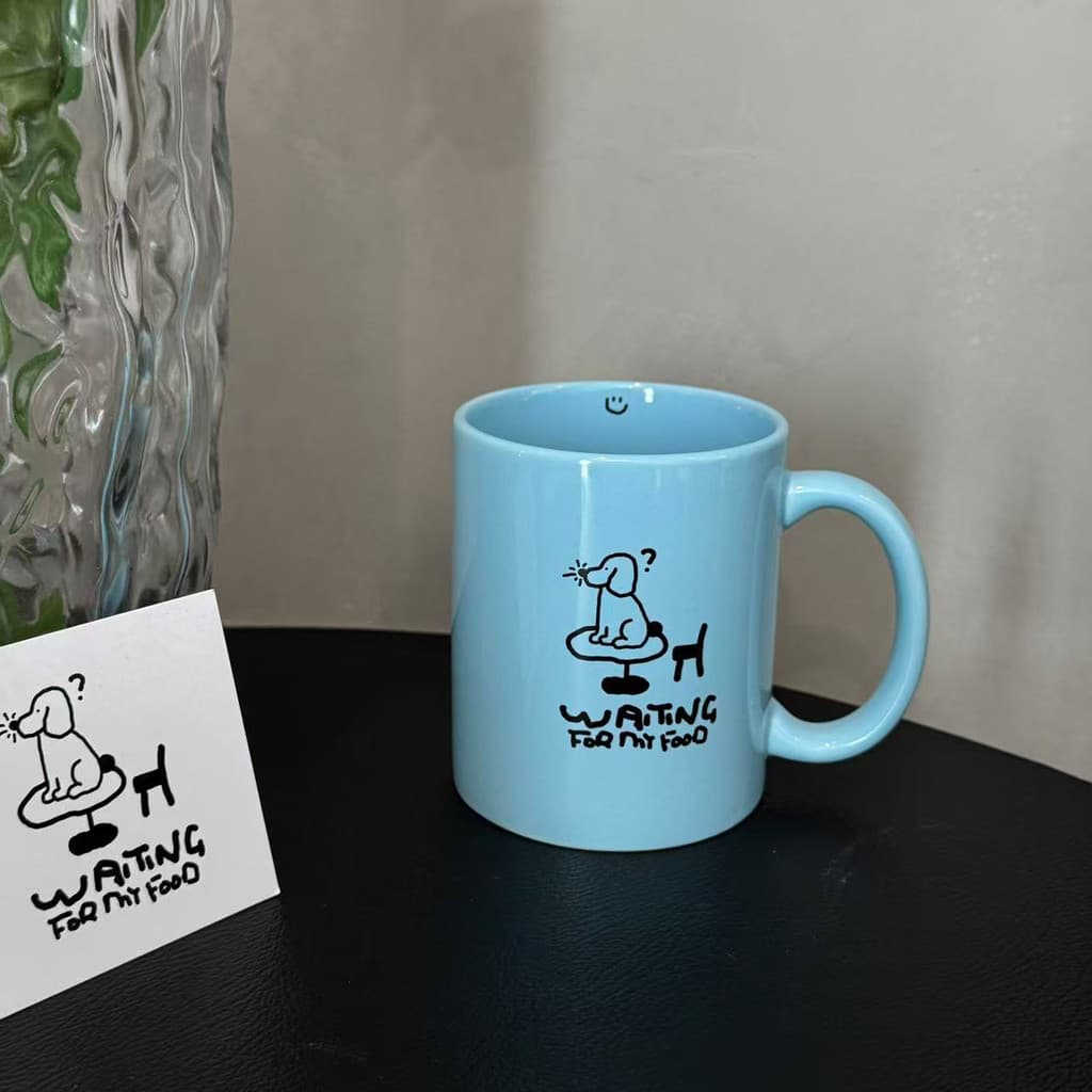 Esperando comida Original azul esperando comida filhote de cachorro cerâmica presente caneca textura xícara de café