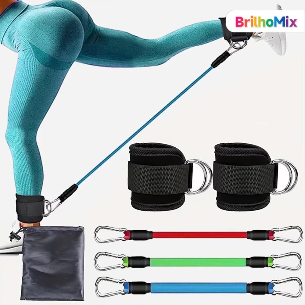 Kit de Treino Portátil com Faixas Elásticas, Tornozeleiras com Anéis D e Bolsa de Armazenamento
