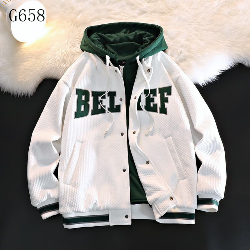 Jaqueta Universitária Masculina, Jaqueta de Beisebol com Capuz, Casaco 2 em 1 A6339