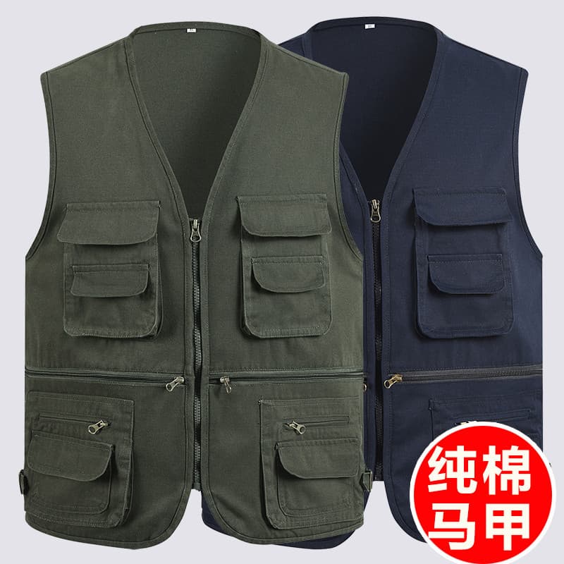 Primavera outono masculino colete de algodão puro Multi-bolso Casual colete fotografia pesca ao ar livre colete de prote