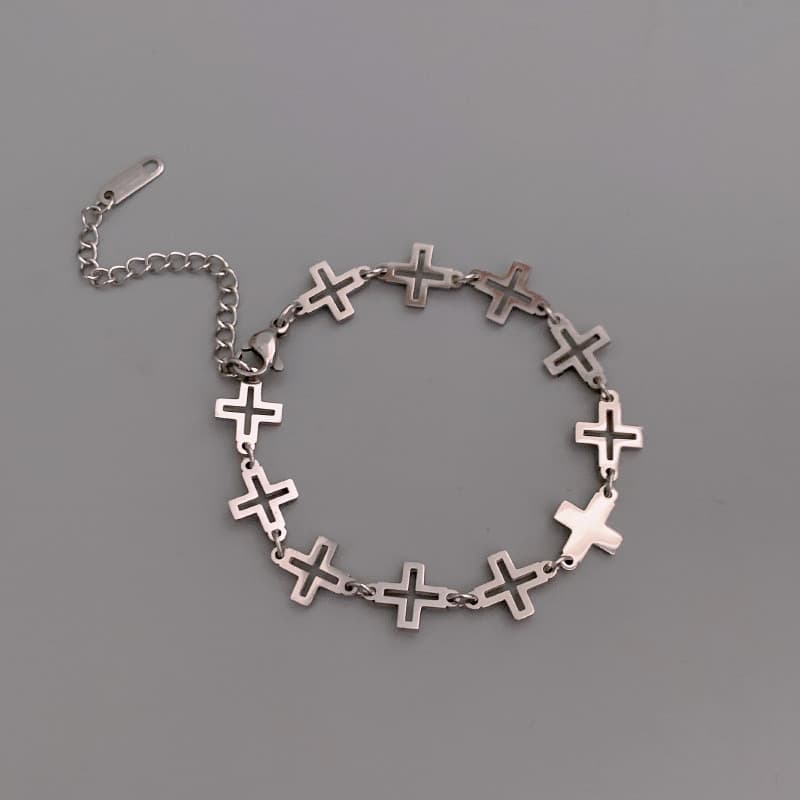 pulseira masculina pulseira de cruz oca masculina simples High-End pulseira de aço titânio não-desbotamento mod