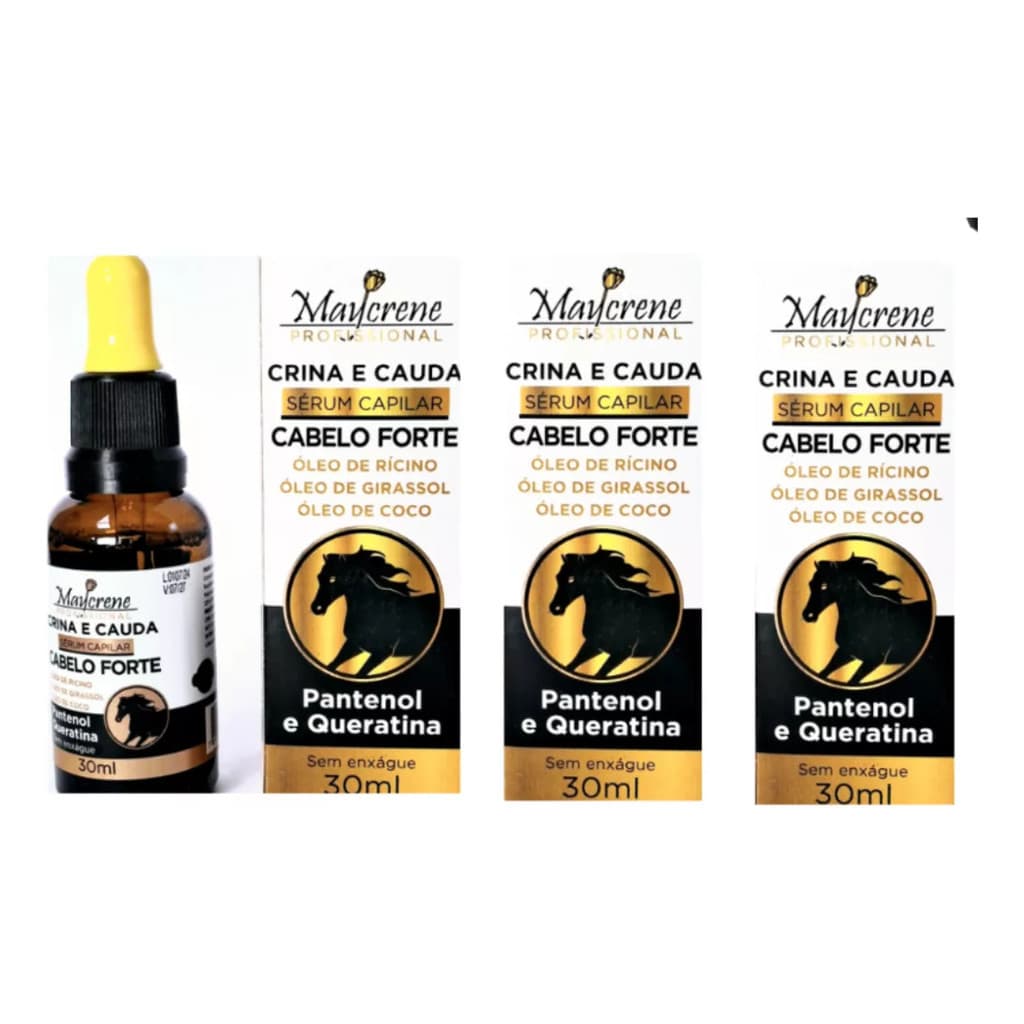 kit 3 Serum Capilar Crina E Cauda Cabelo Forte Maycrene 30ml