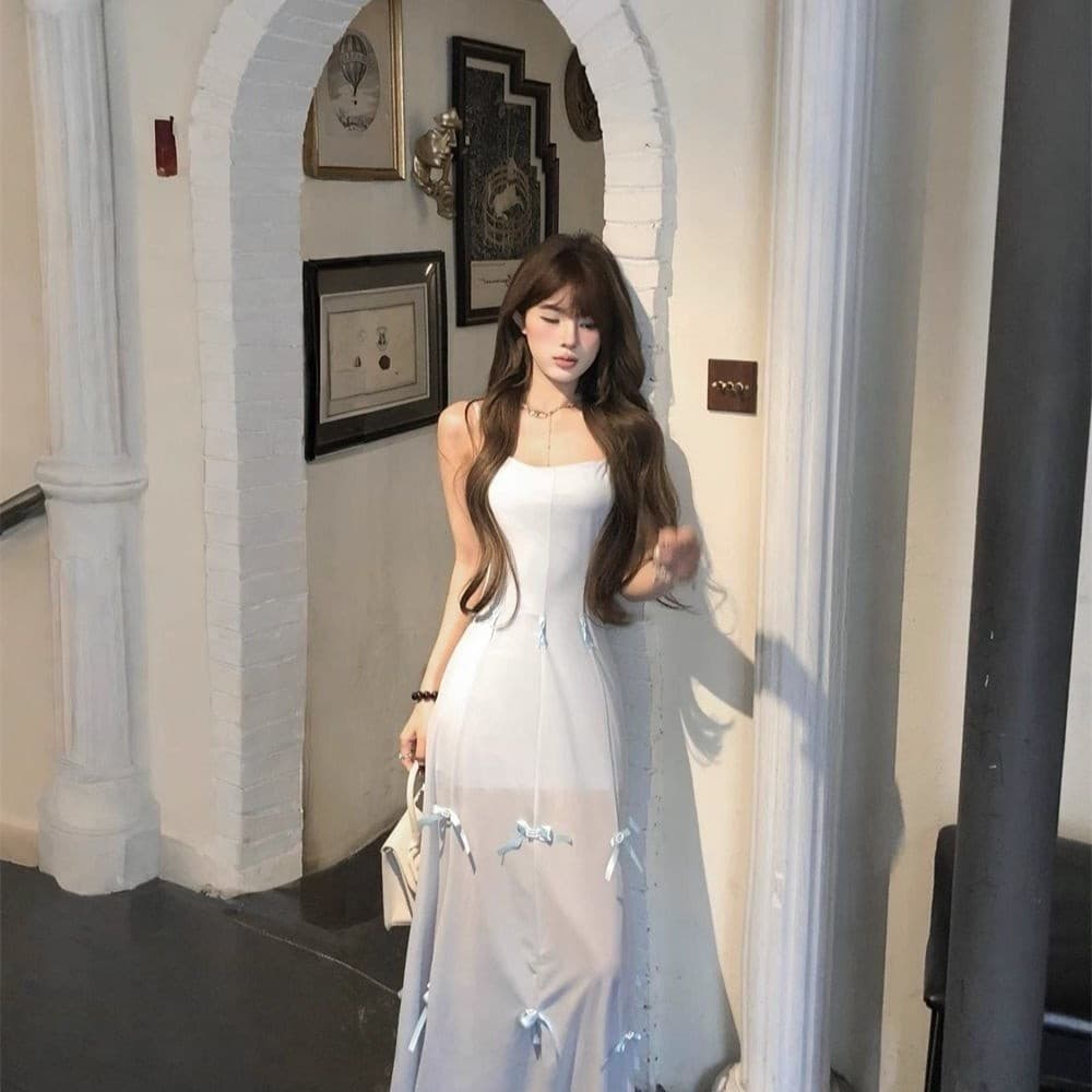 Vestido tipo estilingue leve azul pode usar três mulheres verão novo estilo linda saia pequena usar primavera feminina