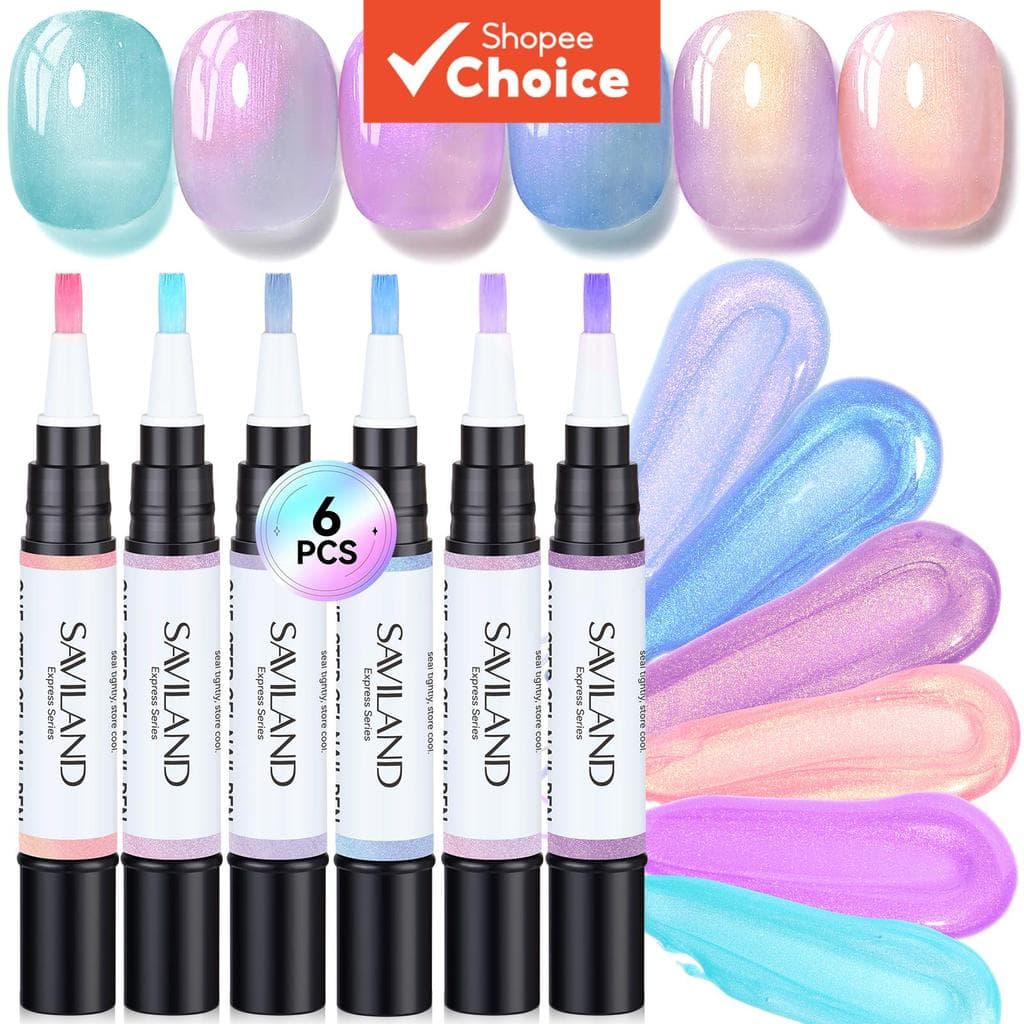 SAVILAND 6 Cores Pérola Rosa Azul Conjunto De Canetas De Esmalte Em Gel De Uma Etapa 3 1 Base Top Coat 4ml Viagem Precis