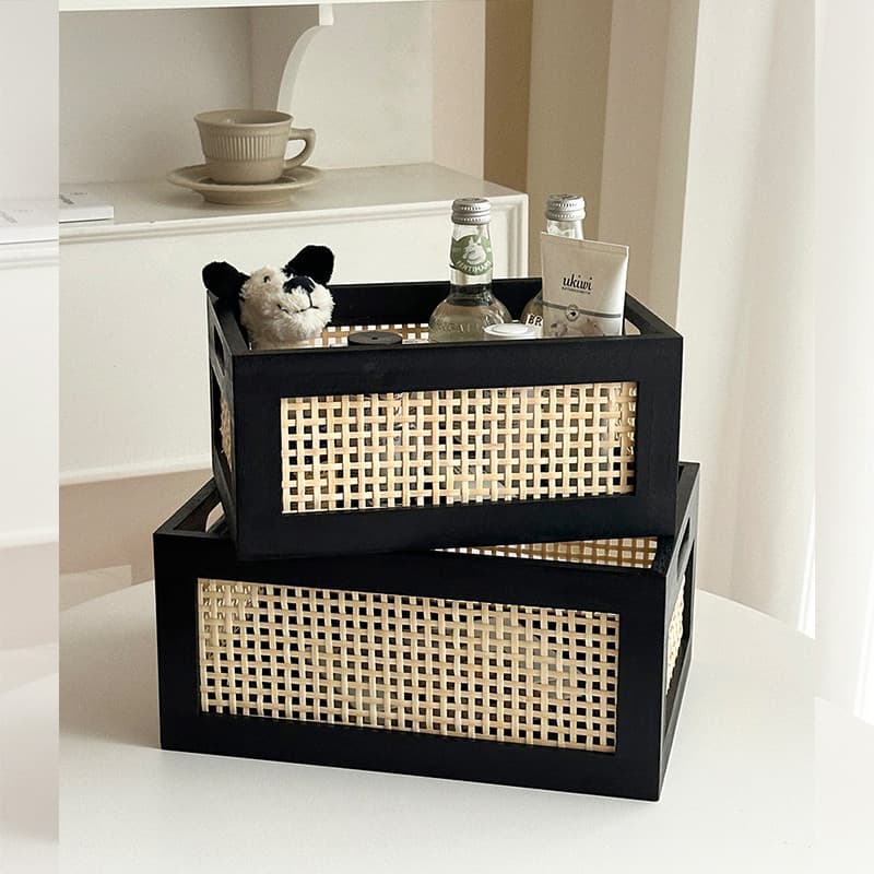 Cesta de armazenamento de madeira maciça de Rattan, cesta de armazenamento de mesa, lanche, artigos diversos, cosméticos