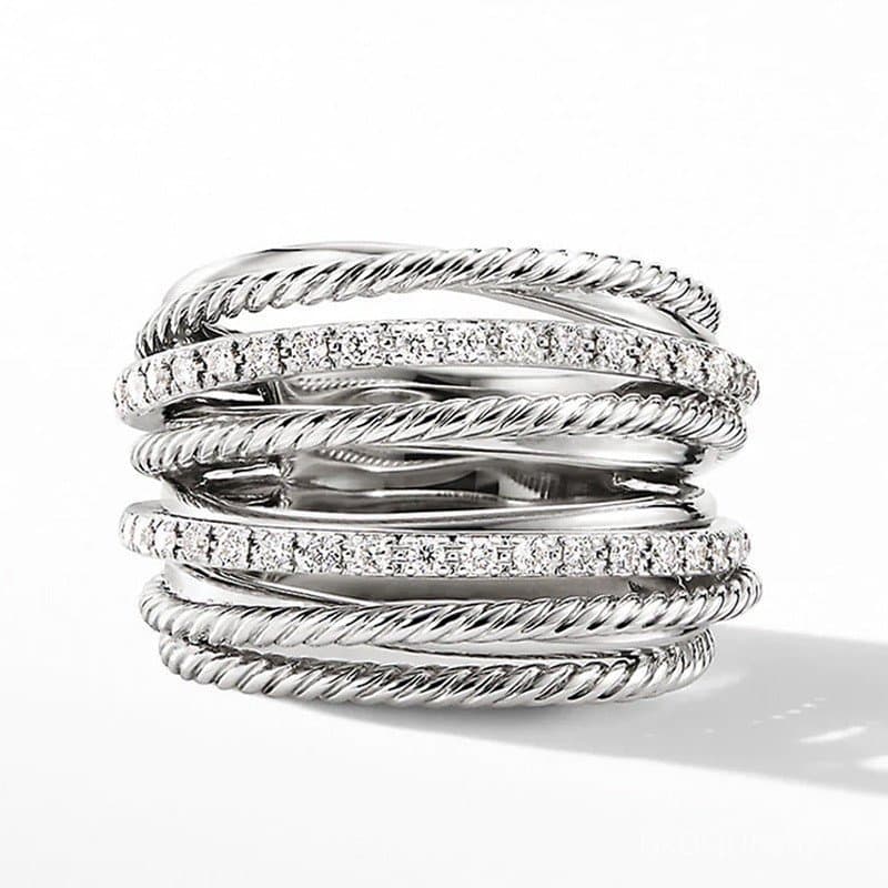 S925 Anel Feminino Simples De Prata Esterlina Com Zircônia E Cruz