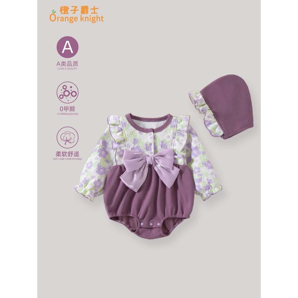 Feminino bebê outono inverno engrossado roupas fungo renda macacão doce estilo ocidental Floral de manga comprida triâng