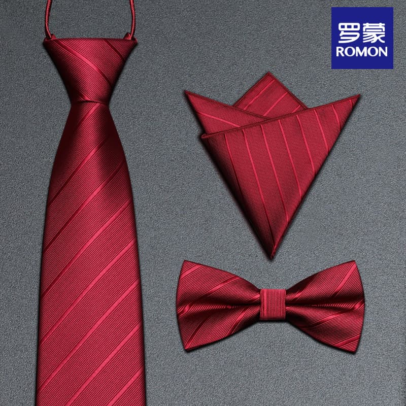 Lomon gravata vermelha casamento noivo roupa Formal masculina estilo zíper gravata borboleta sem gravata masculina casam