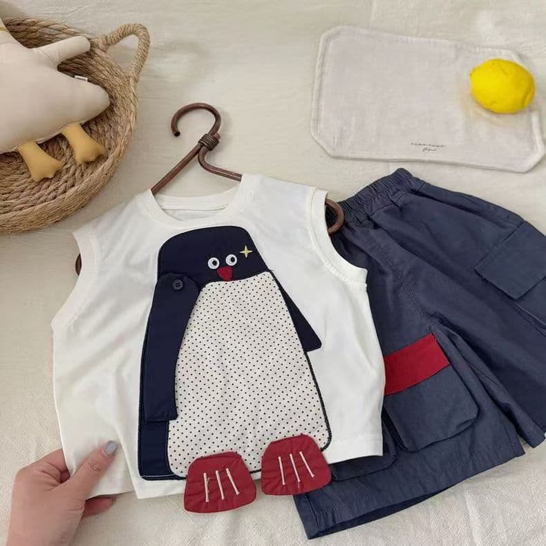 Crianças terno de verão masculino 2026 Shorts de bolso das crianças bebê tridimensional dos desenhos animados colete ter