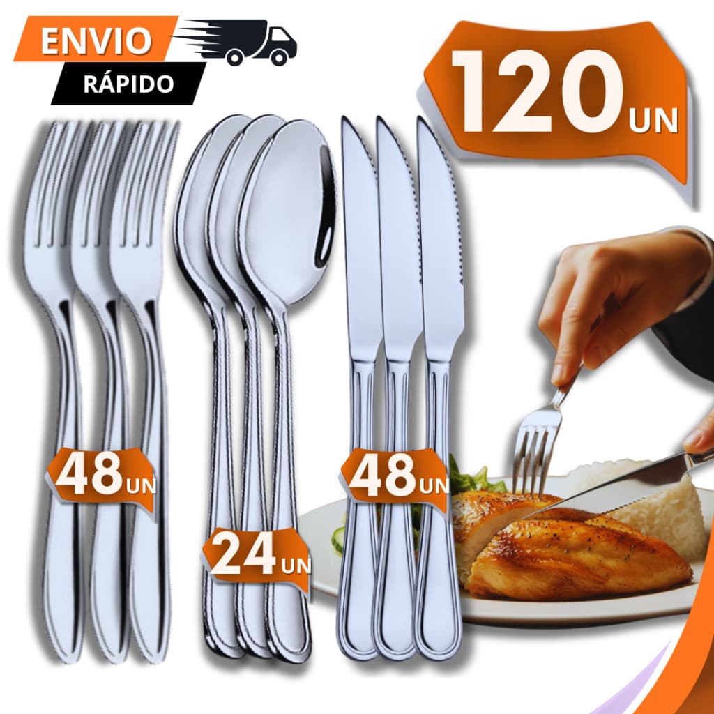 Jogo de talheres em Aço Inox Premium – Garfo, Faca e Colher para Uso Doméstico e Profissional