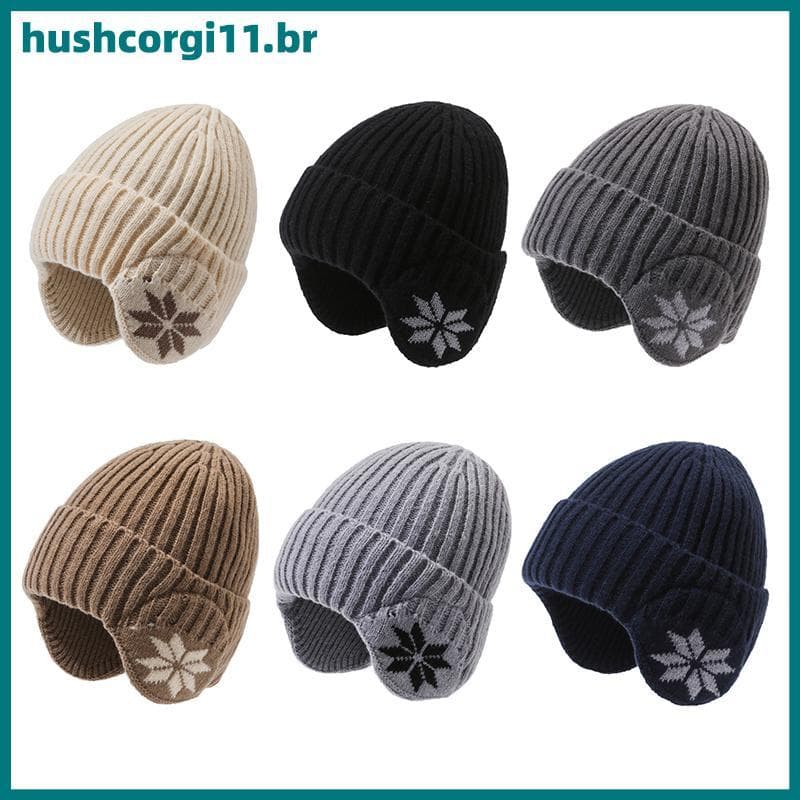 Chapéu De Malha De Inverno HUSH Com Protetor De Orelha , Gorro Fashion Para Homens E Mulheres , Boné Ao Ar Livre-Mantenh