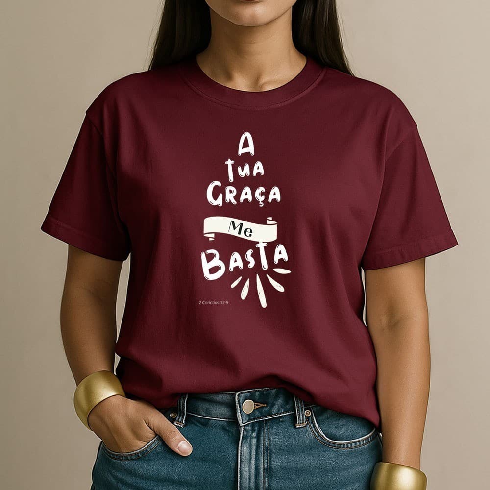 Camiseta 100% Algodão A Tua Graça Me Basta Camisa Cristã Feminina Evangélica Casual Estilo Dia A Dia