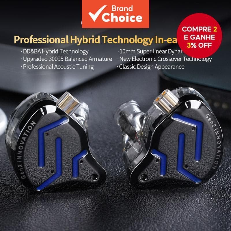 Fones de Ouvido KZ ZSN PRO 2 Intra-Auriculares Monitor de Palco 1BA 1DD Fones de Ouvido Híbridos Drivers HiFi IEM Fones